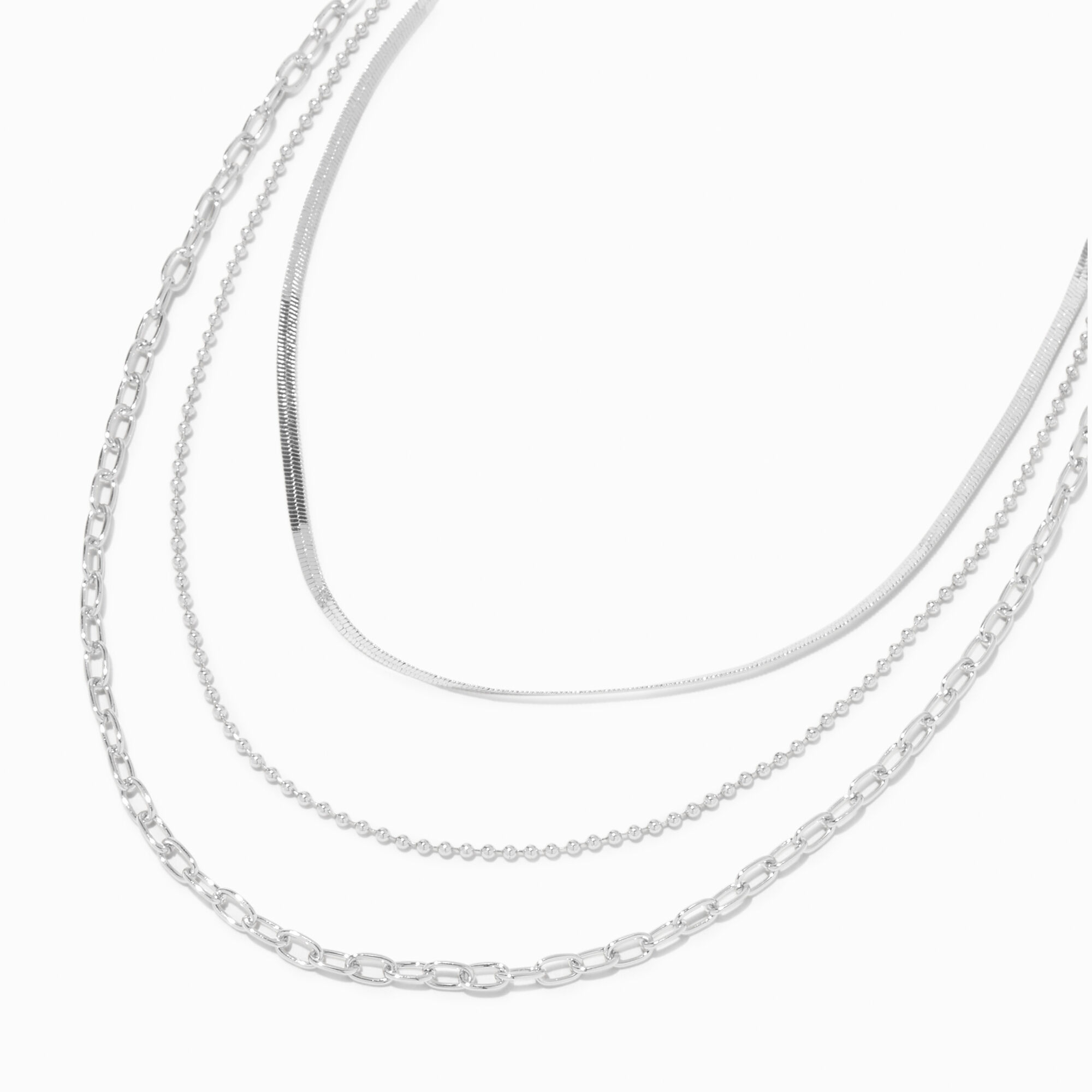 View Claires Tone MultiStrand Mixed Chain Necklace Silver information