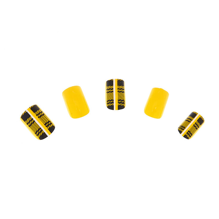 Claire's Lot de 24 faux ongles à motif écossais jaune moutarde
