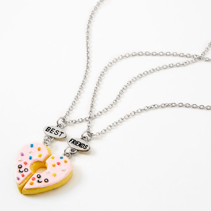 Claire's Colliers à pendentif cœur fendu donut rose best friends — Lot de 2
