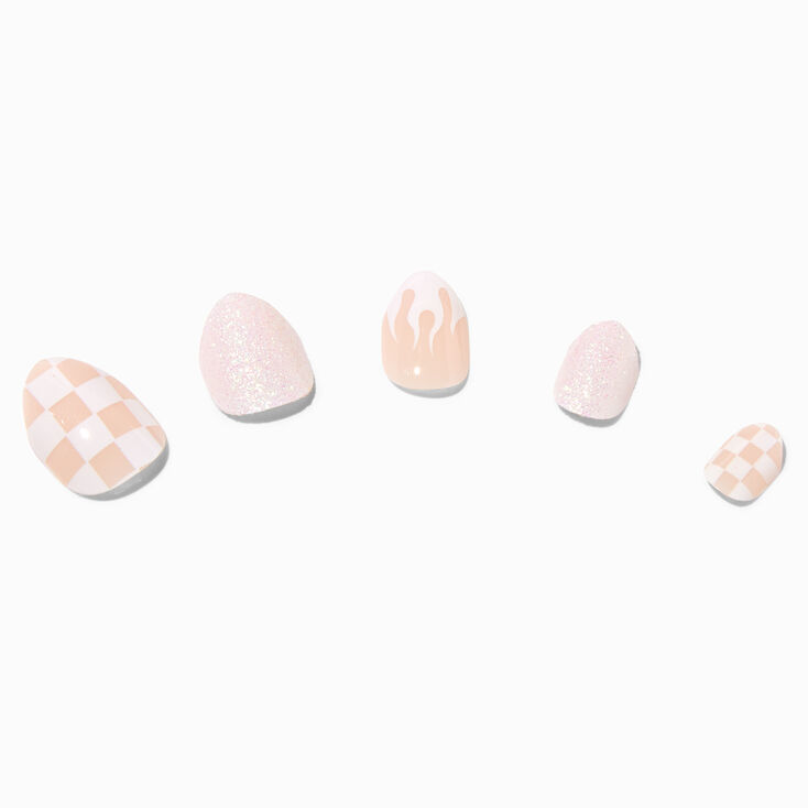 MeganPlays&trade; Claire&#39;s Exclusive White Checkered Flame Stiletto Press On Faux Nail Set - 24 Pack,