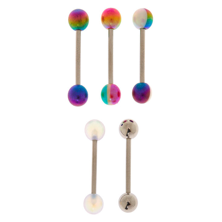 Silver 14G Frosted Rainbow Belly Rings - 5 Pack,
