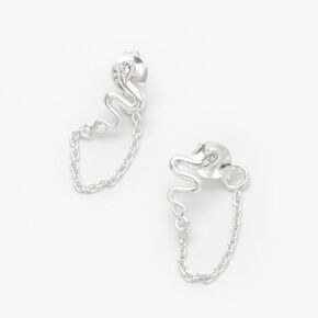 Sterling Silver 1&quot; Snake Front and Back Chain Drop Earrings,