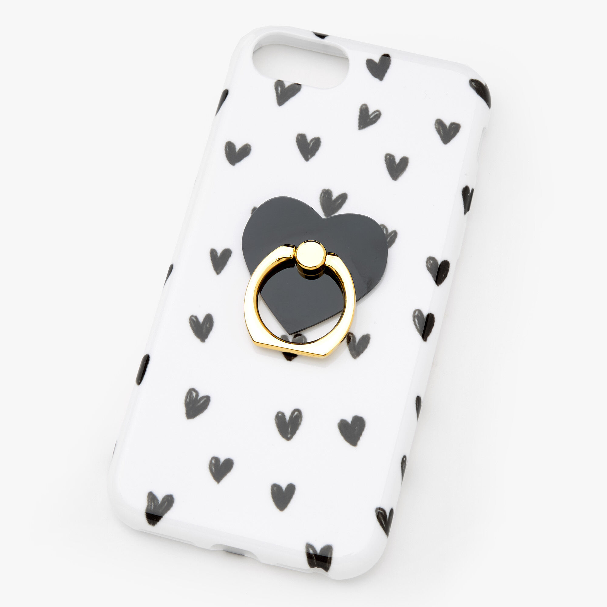 Black & White Hearts Ring Stand Phone Case - Fits iPhone 6/7/8/SE,