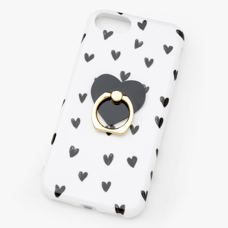 Black &amp; White Hearts Ring Stand Phone Case - Fits iPhone&reg; 6/7/8/SE,