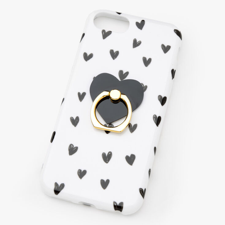 Black &amp; White Hearts Ring Stand Phone Case - Fits iPhone 6/7/8/SE,
