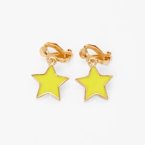 Yellow Star 1&quot; Clip On Drop Earrings,
