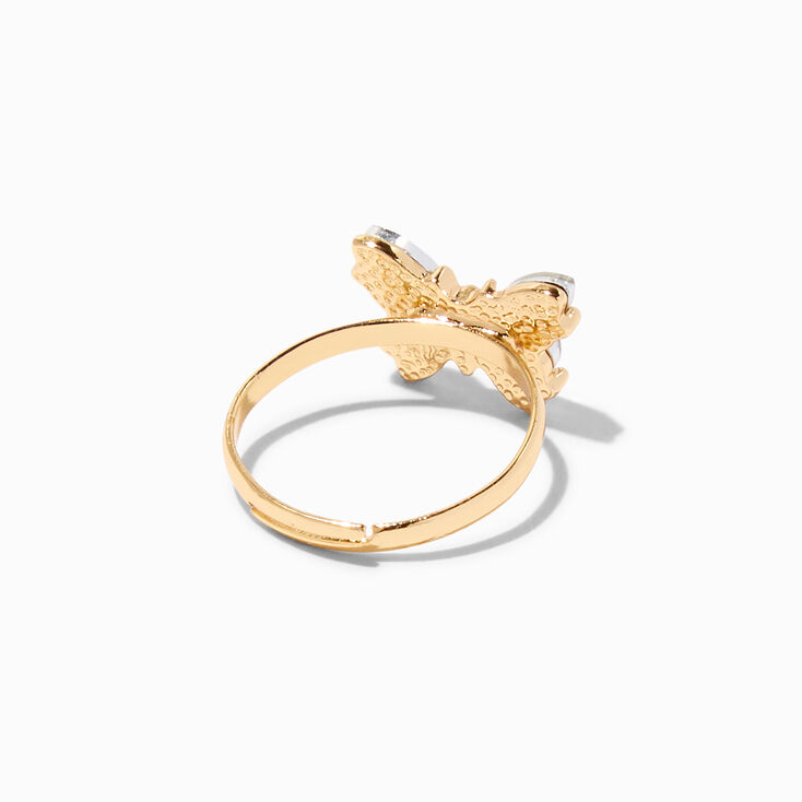 Butterfly Birthstone Gold Adjustable Ring - April,