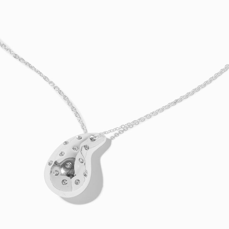 Silver-tone Crystal Studded Bubble Teardrop Pendant Necklace,