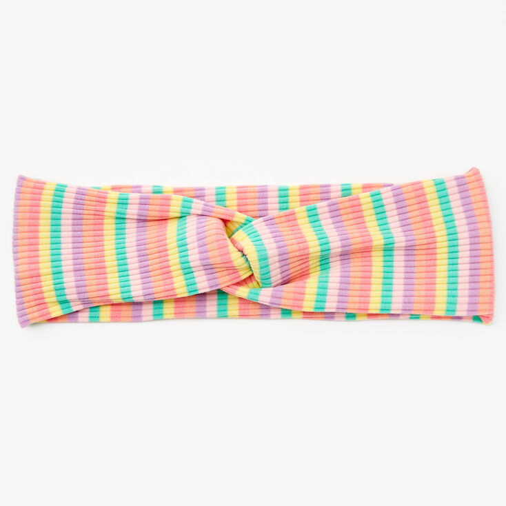 Rainbow Striped Ribbed Knotted Headwrap,