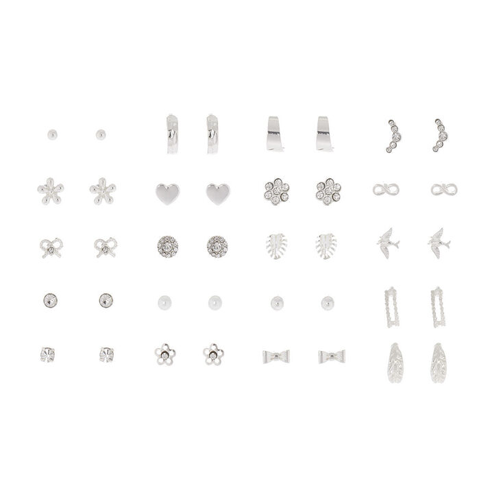 Silver Nature Chic Stud Earring Set - 20 Pack,