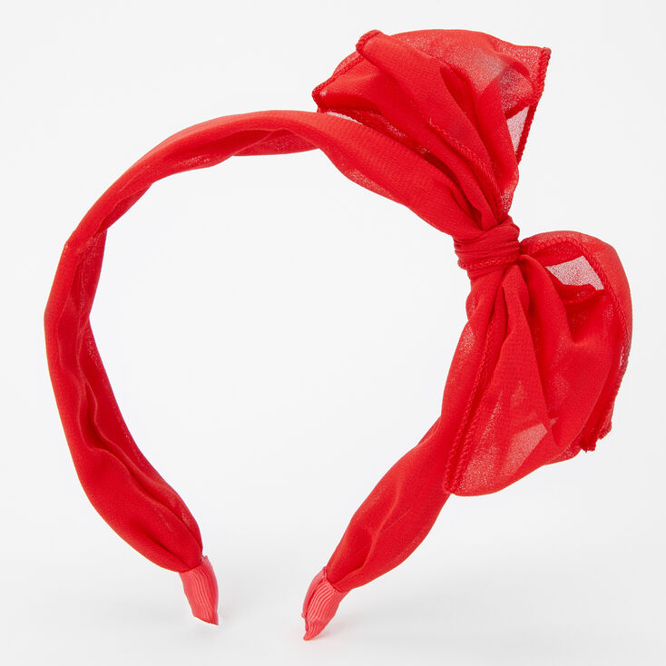 Chiffon Knotted Bow Headband - Red,