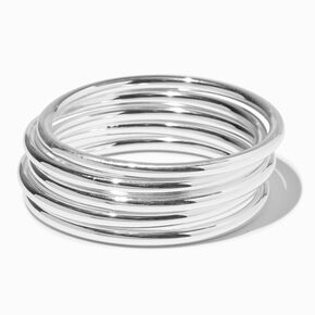 Silver-tone Thick Bangle Bracelets - 5 Pack,