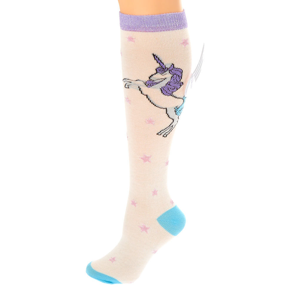 3D Unicorn Wings Knee High Socks - White,
