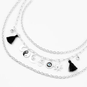 Silver Yin Yang Evil Eye Multi Strand Chain Necklace,