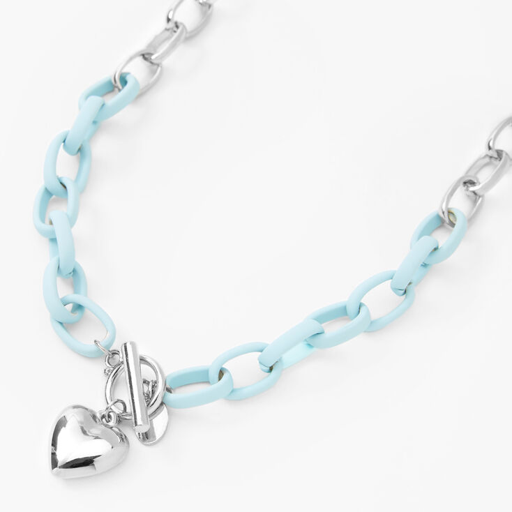 Silver Heart Rubber Chain Necklace - Blue | Claire's US
