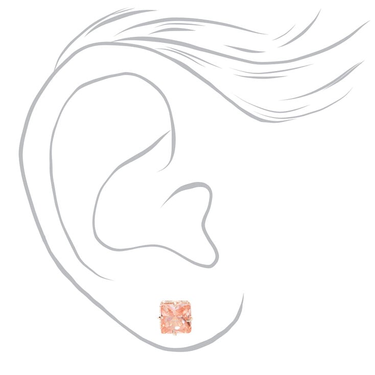 Rose Gold Cubic Zirconia Silk Square Stud Earrings - Pink, 6MM,