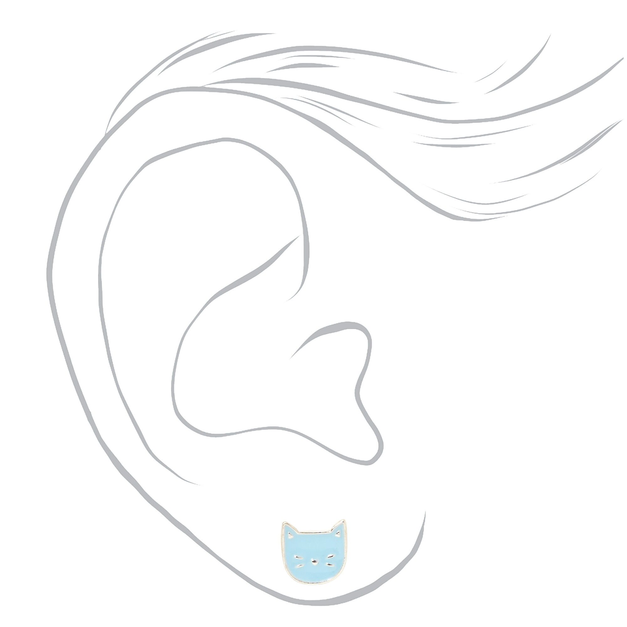 Silver Bunny, Butterfly & Cat Stud Earrings - 9 Pack,