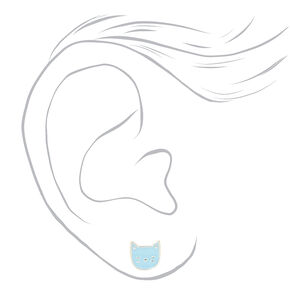 Silver Bunny, Butterfly &amp; Cat Stud Earrings - 9 Pack,