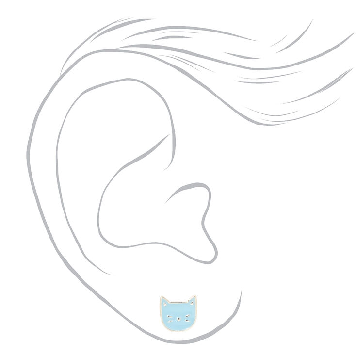 Silver Bunny, Butterfly &amp; Cat Stud Earrings - 9 Pack,