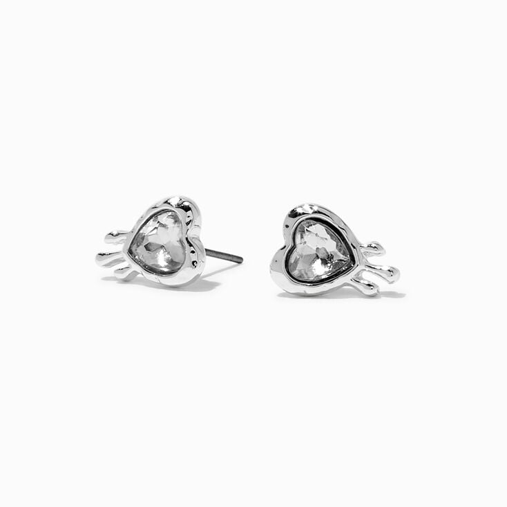 Silver-tone Crystal Drippy Heart Stud Earrings,