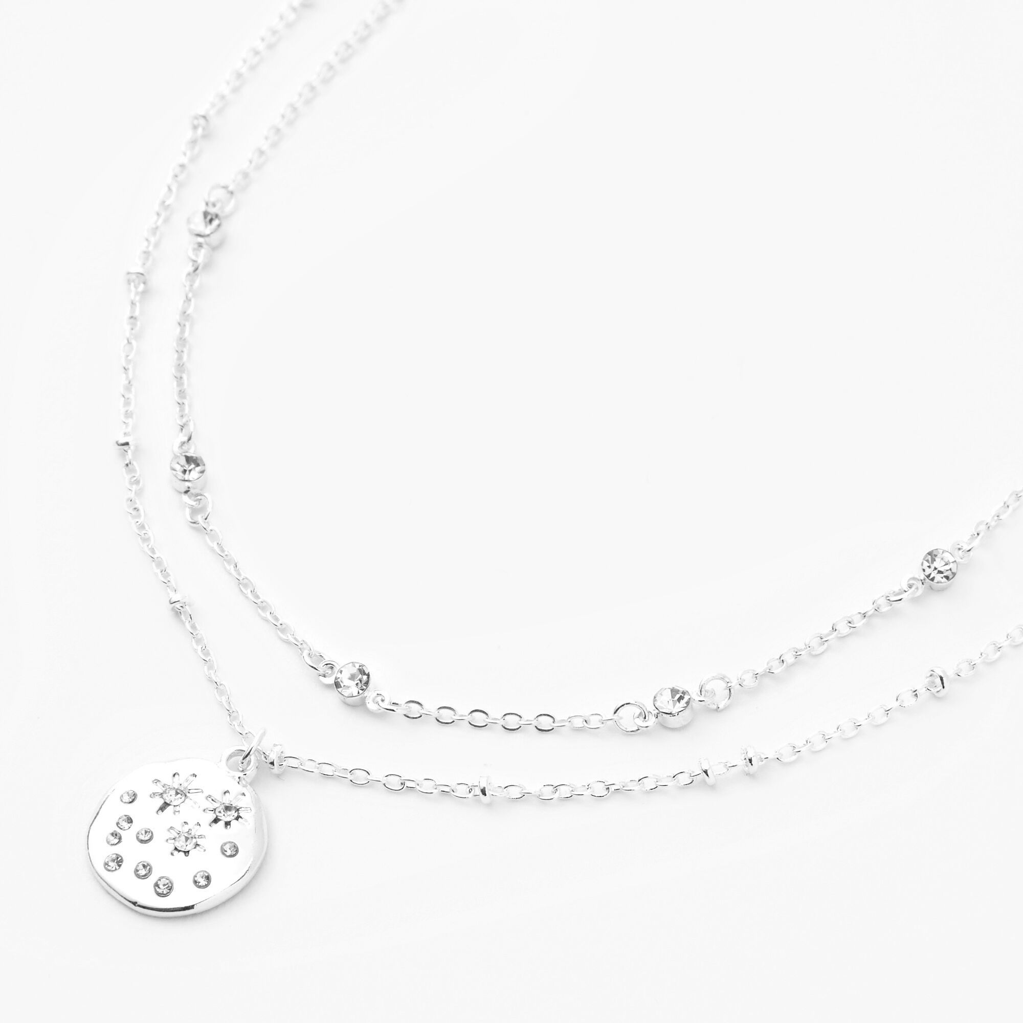 Silver Bezel Star Disc Pendant Multi Strand Necklace,