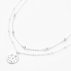 Silver Bezel Star Disc Pendant Multi Strand Necklace,