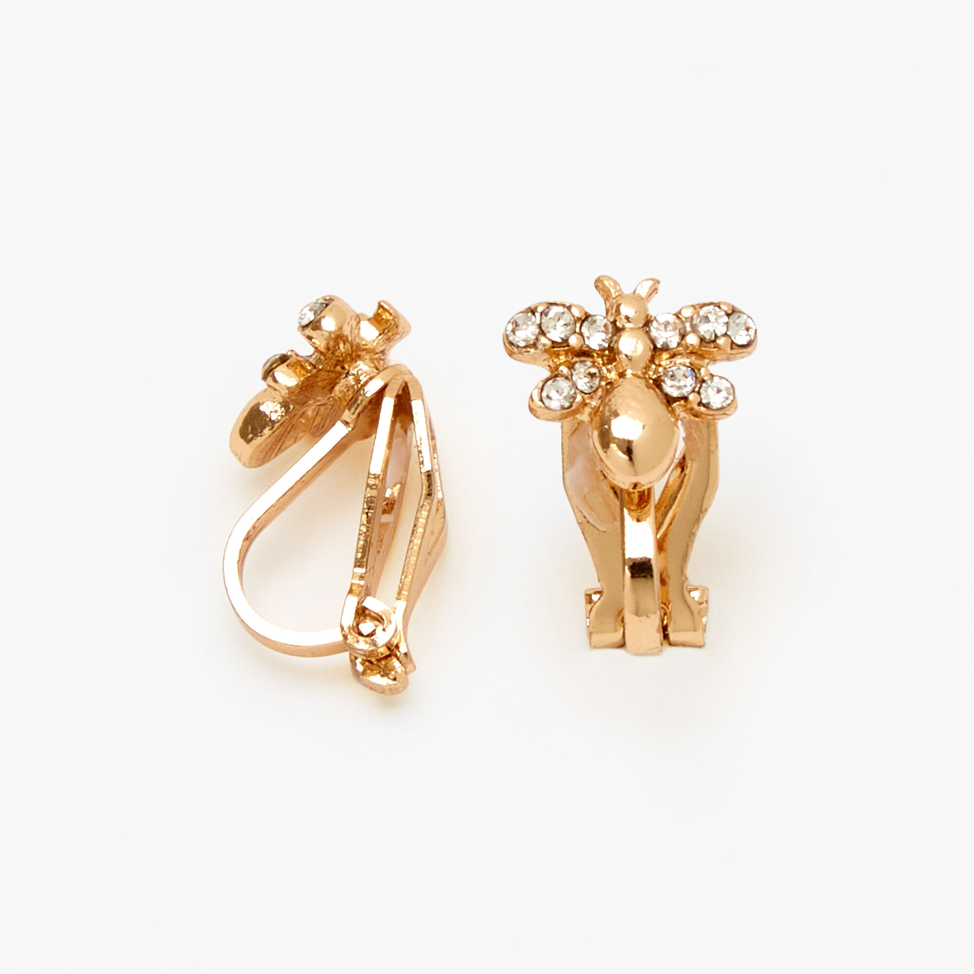 Gold Embellished Bumblebee Clip On Stud Earrings,