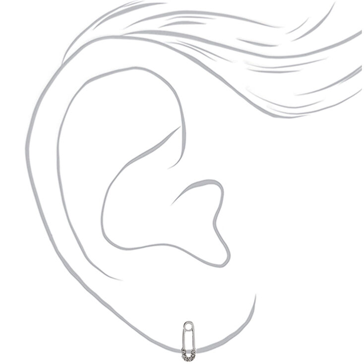Silver Safety Pin Embellished Stud Earrings,