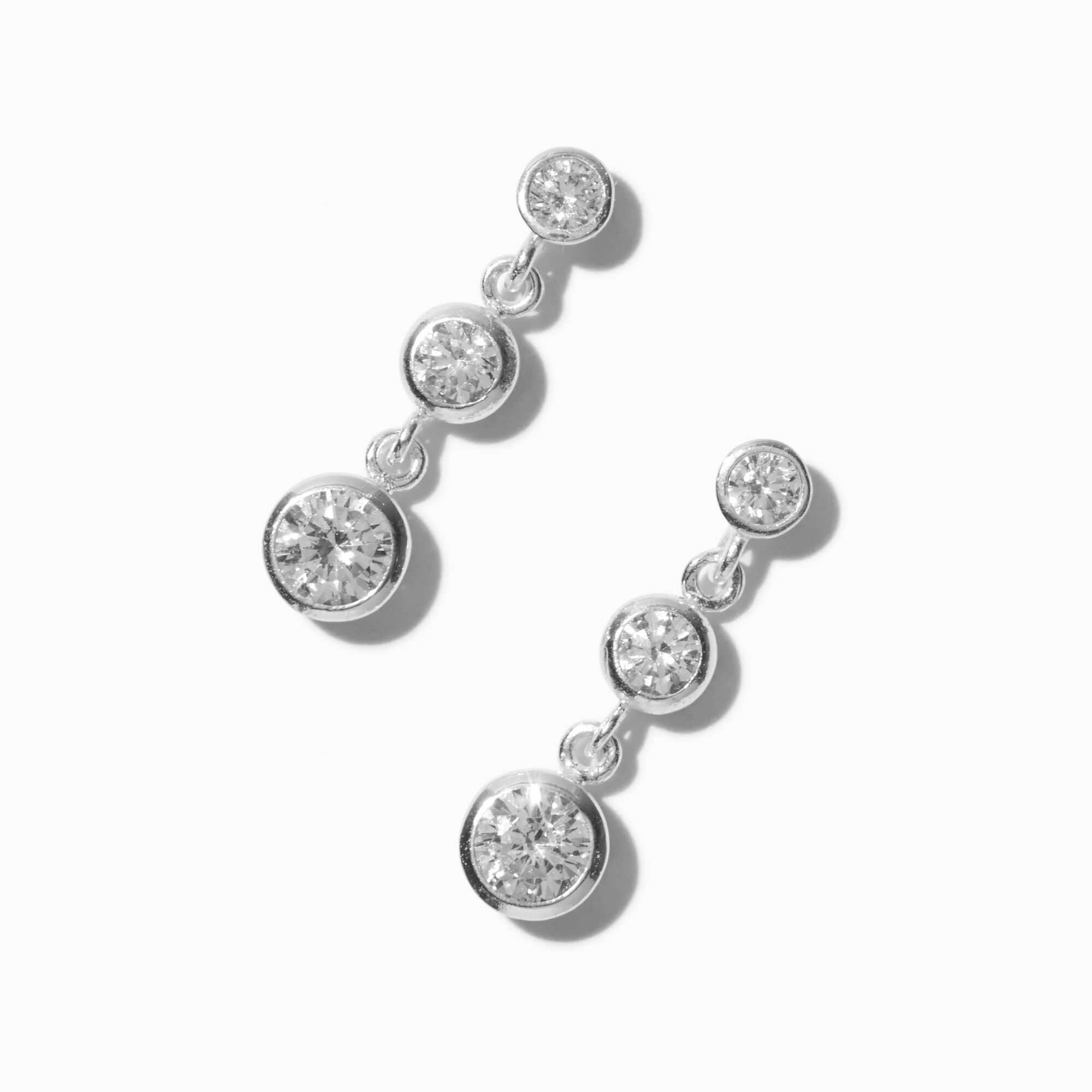 C LUXE by Claire's Sterling Silver Cubic Zirconia Tri-Bezel Drop Earrings,