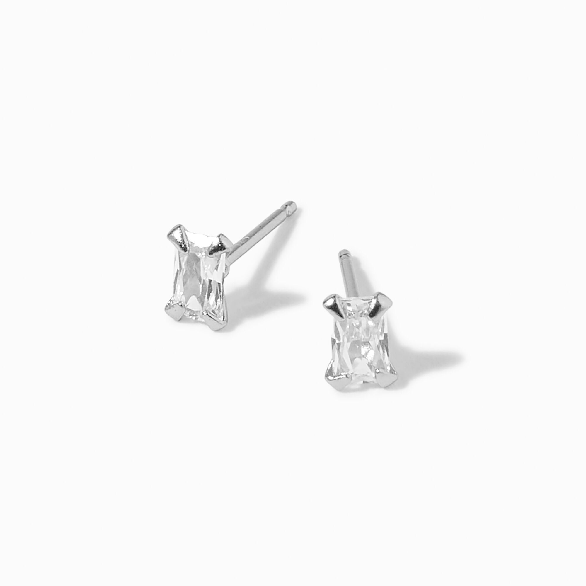 View C Luxe By Claires Platinum Plated Baguette Cubic Zirconia Stud Earrings Silver information
