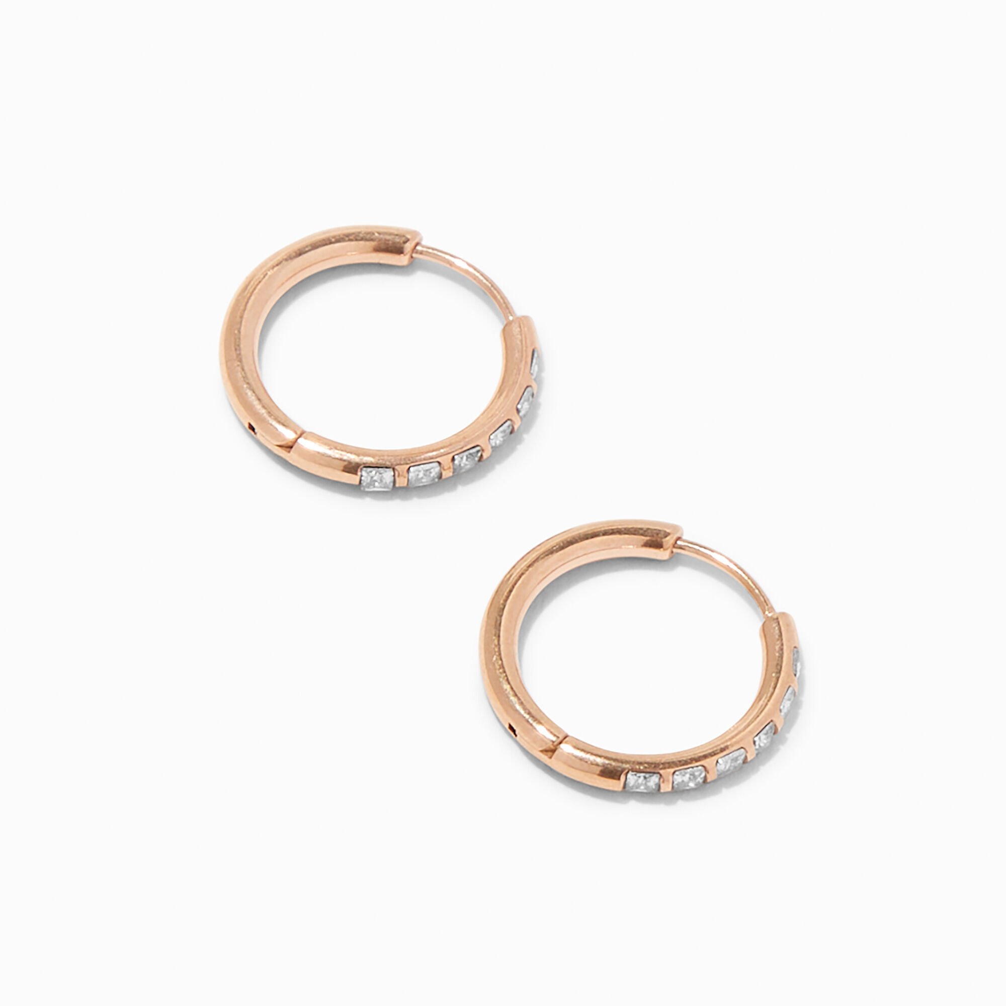 View C Luxe By Claires Rose Titanium 10MM Crystal Huggie Hoop Earrings Gold information