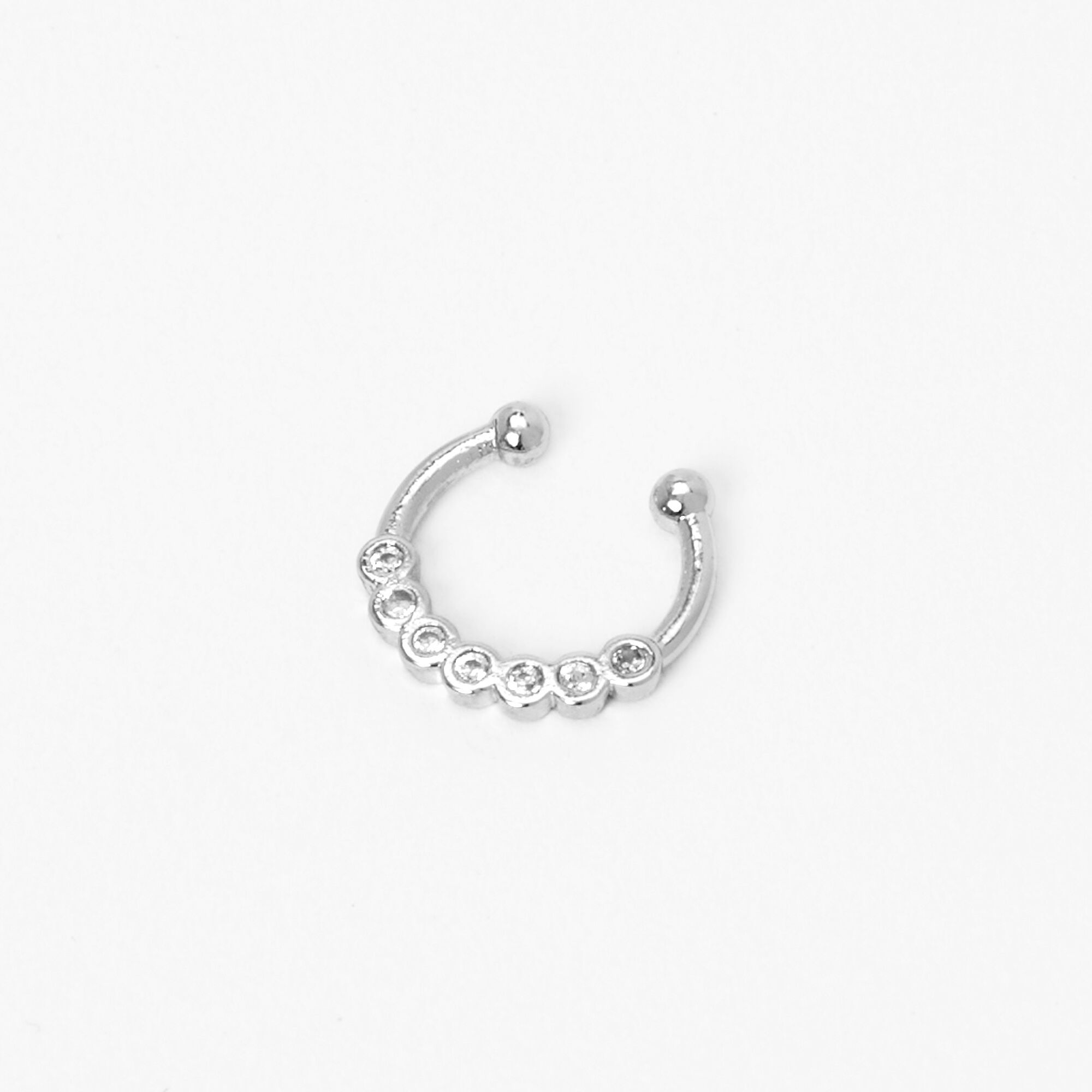 View Claires Tone Faux Crystal Septum Nose Ring Silver information