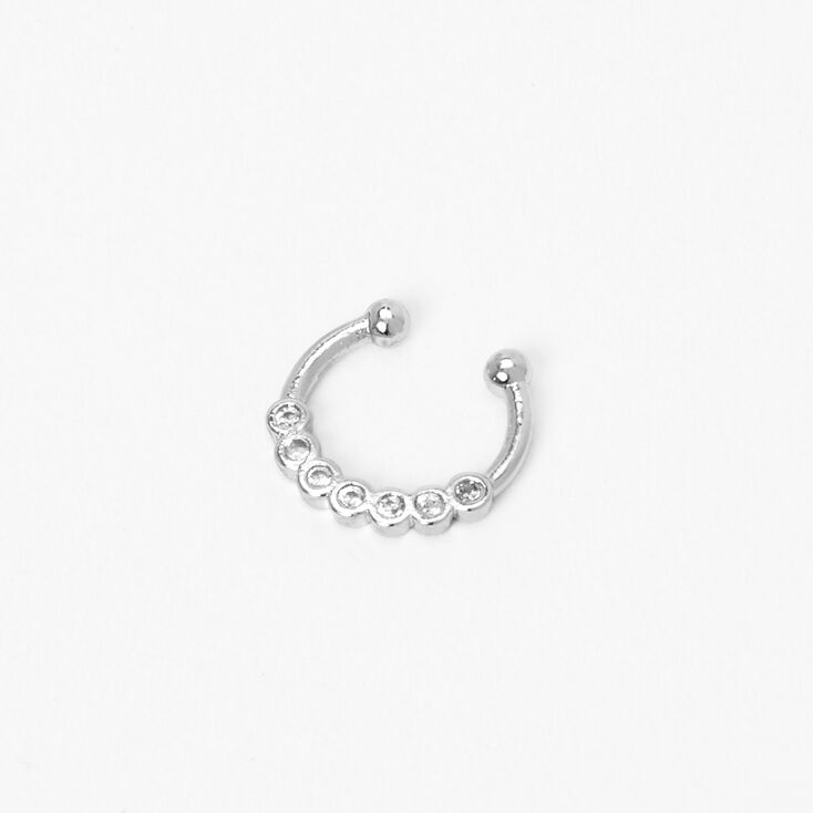 Silver Faux Crystal Septum Nose Ring,