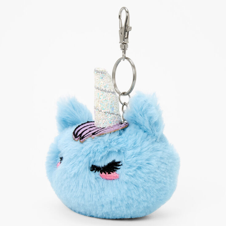 Unicorn Pom Keychain - Blue