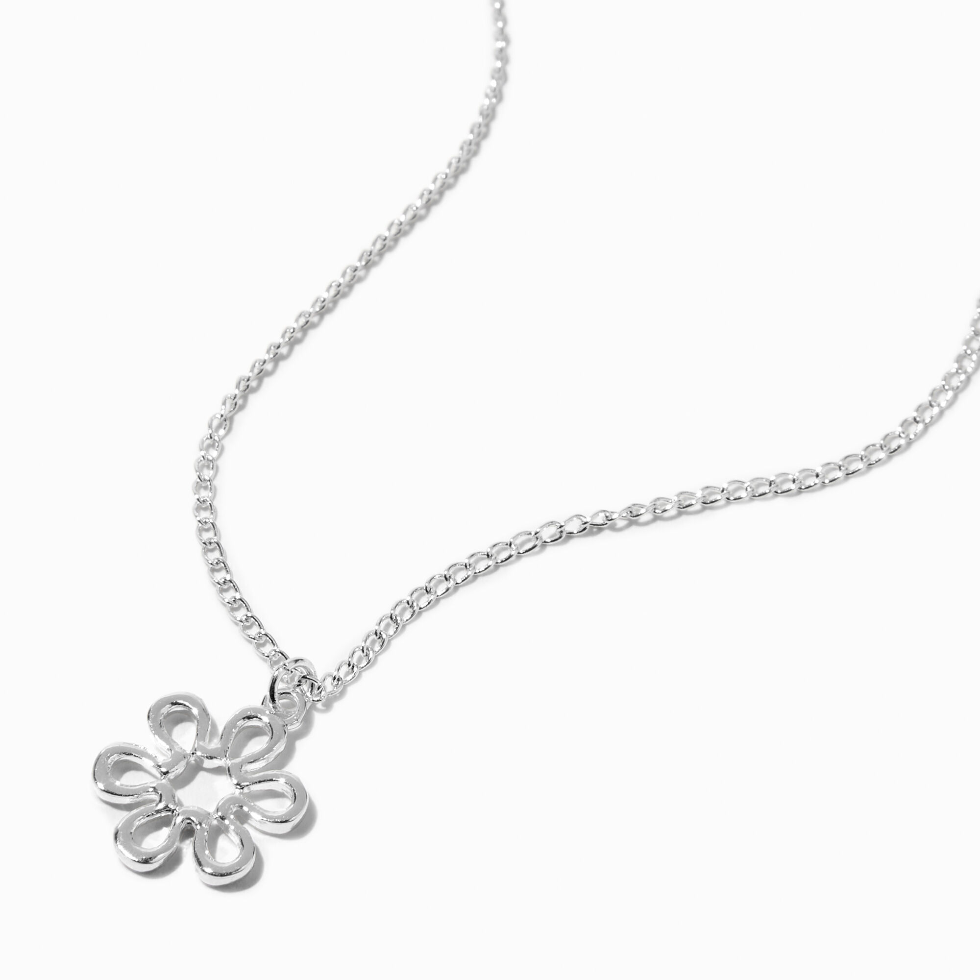 View Claires Recycled Jewelry Tone Daisy Outline Pendant Necklace Silver information