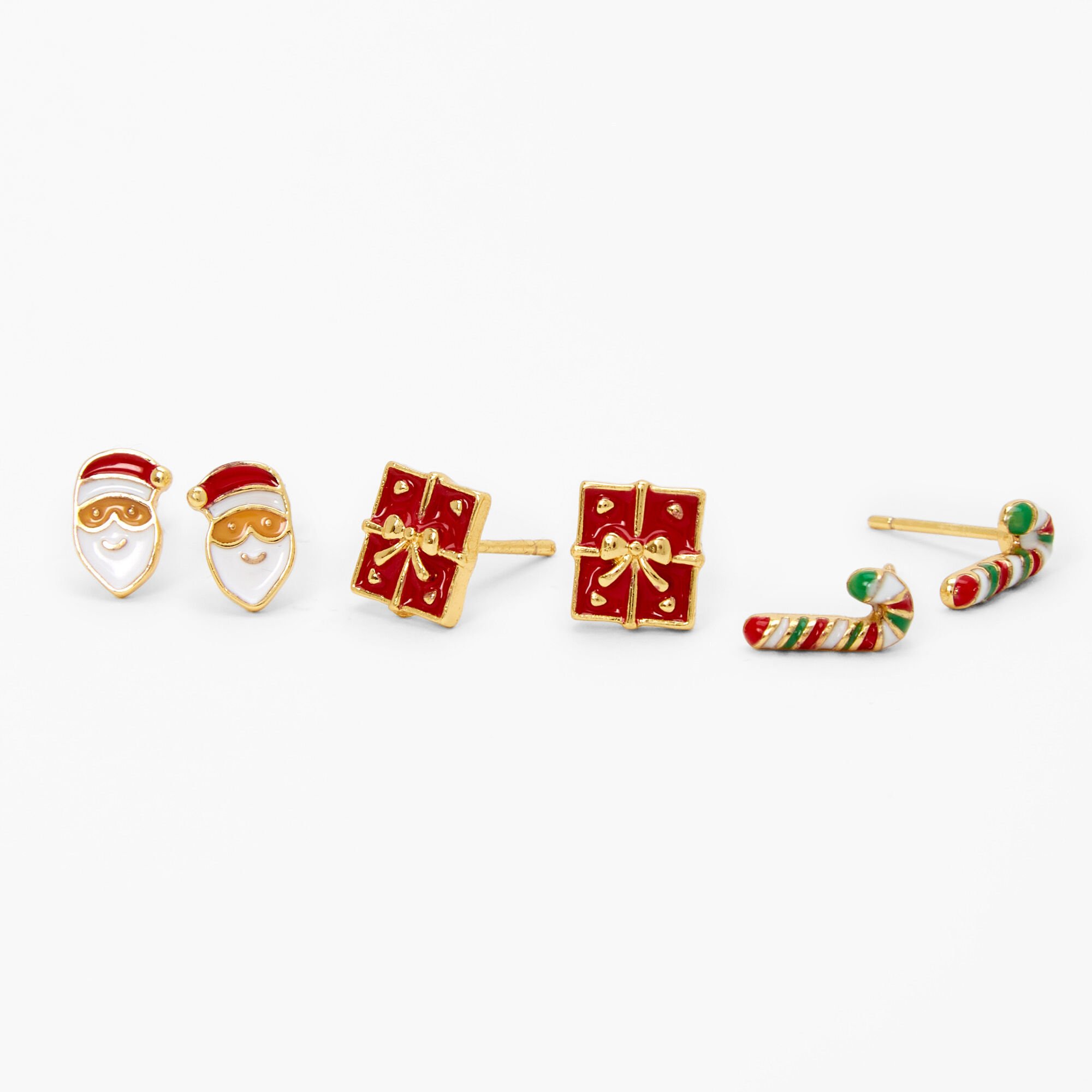 Festive 1 Gold Plated Bangle Christmas Earrings With Candy Cane and Bow