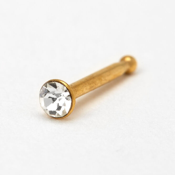 20G Gold-tone Stainless Steel Crystal Nose Stud,