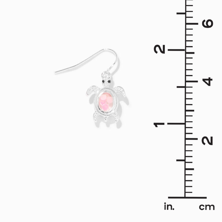 Silver 1&quot; Pink Shaker Turtle Drop Earrings,