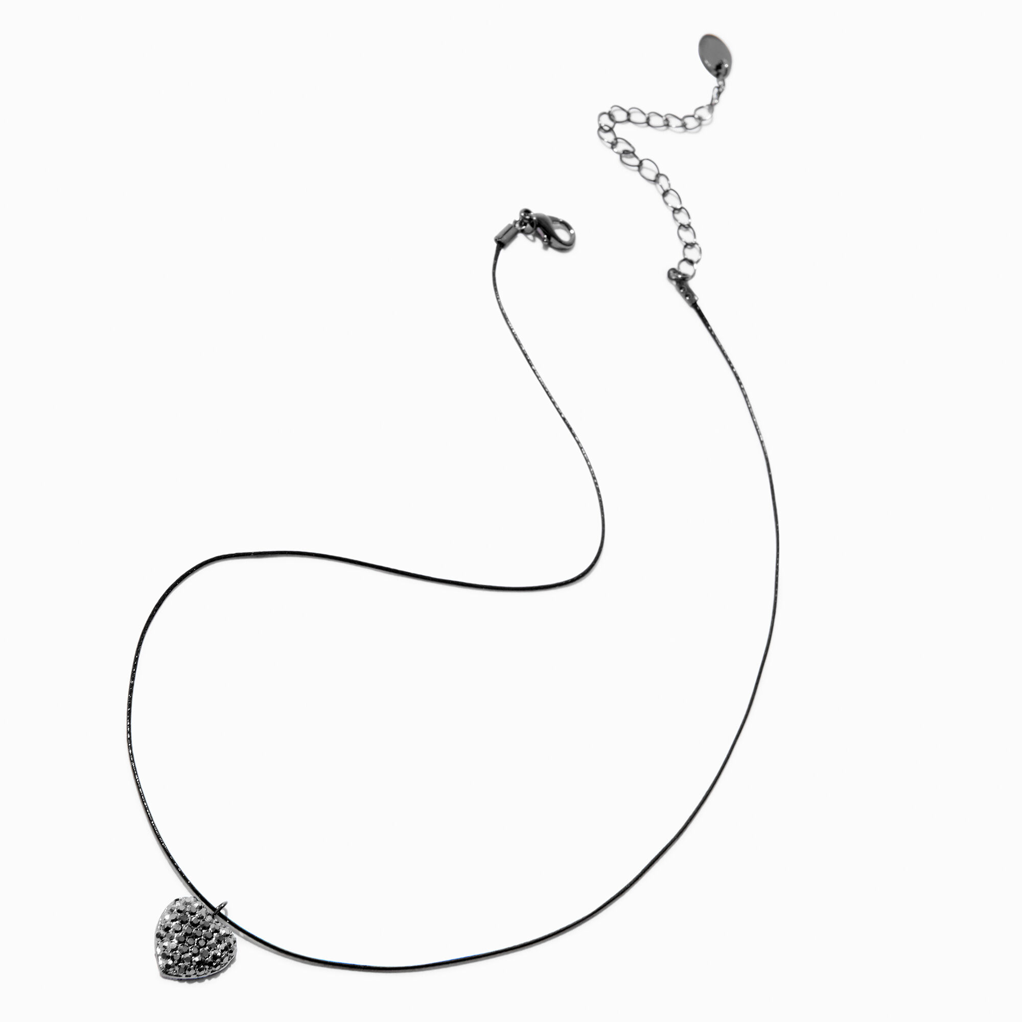 Hematite-tone Bedazzled Heart Cord Pendant Necklace,