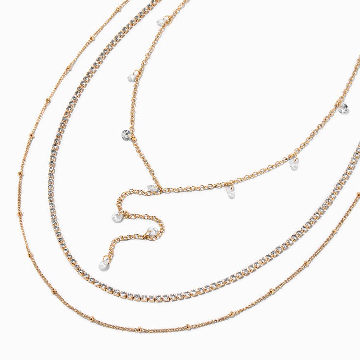 Gold Crystal Y-Neck Multi-Strand Necklace,