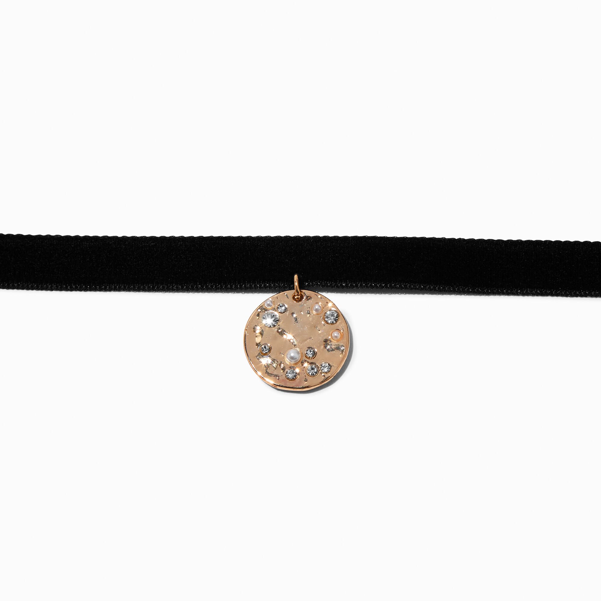 View Claires GoldTone Scattered Pearl Disc Pendant Choker Necklace Black information
