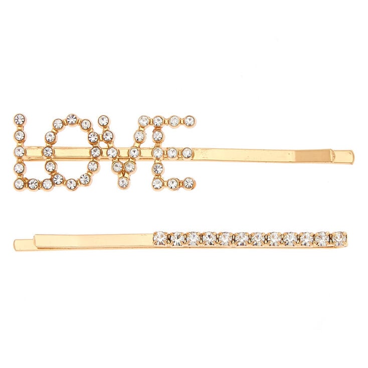 Gold Love Crystal Hair Pins 2 Pack