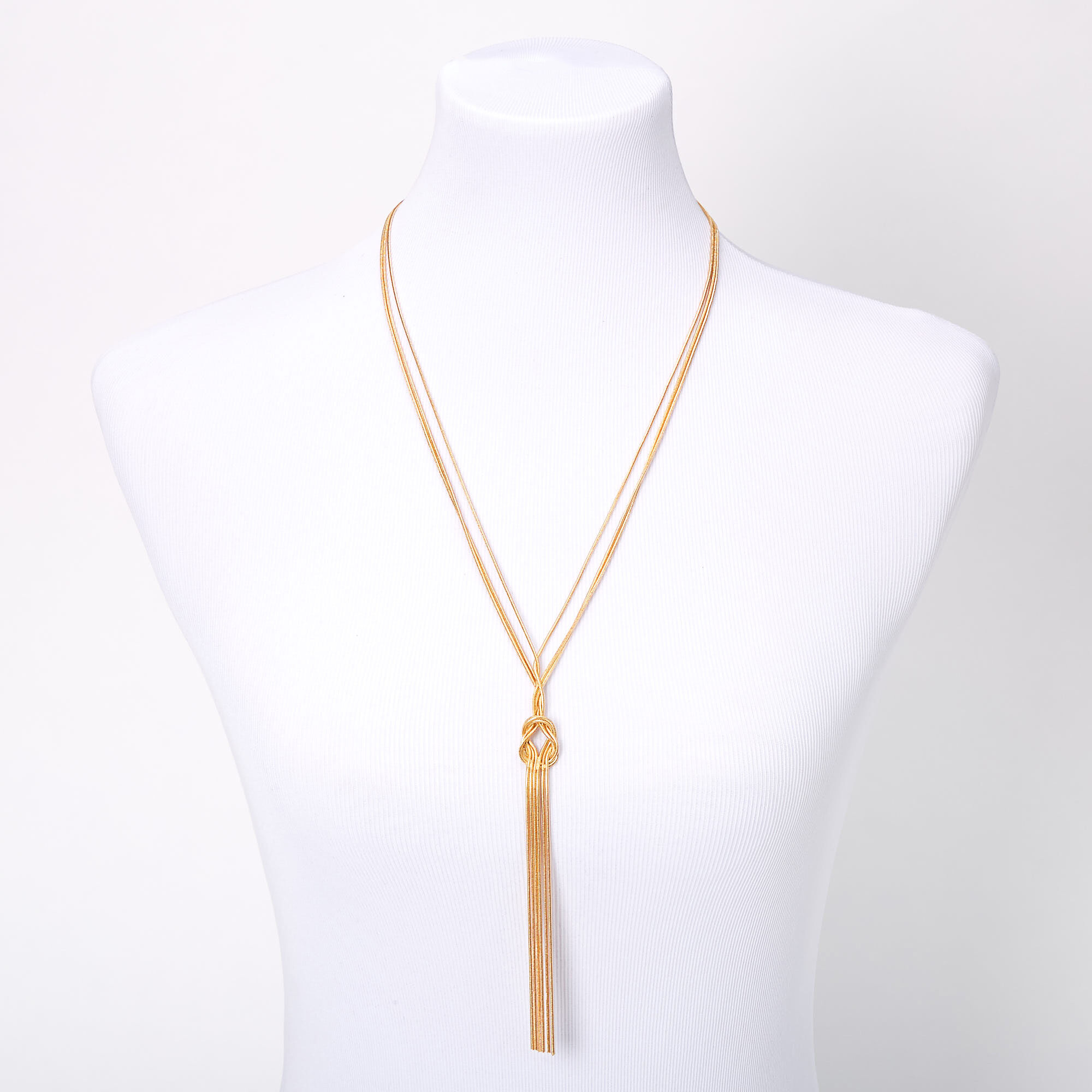 Gold Knotted Snake Chain Long Pendant Necklace,