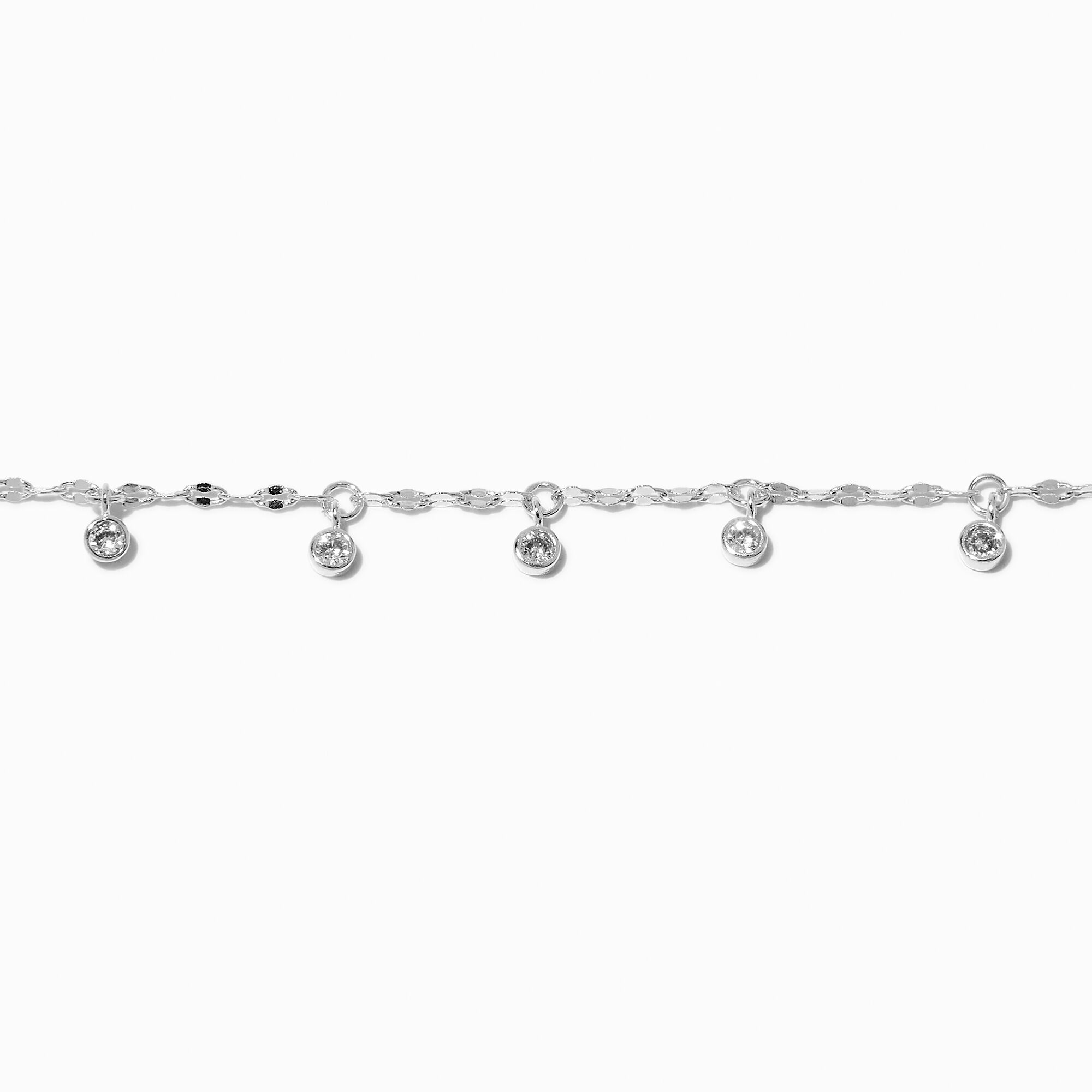 Silver-tone Cubic Zirconia Dainty Confetti Charm Bracelet,