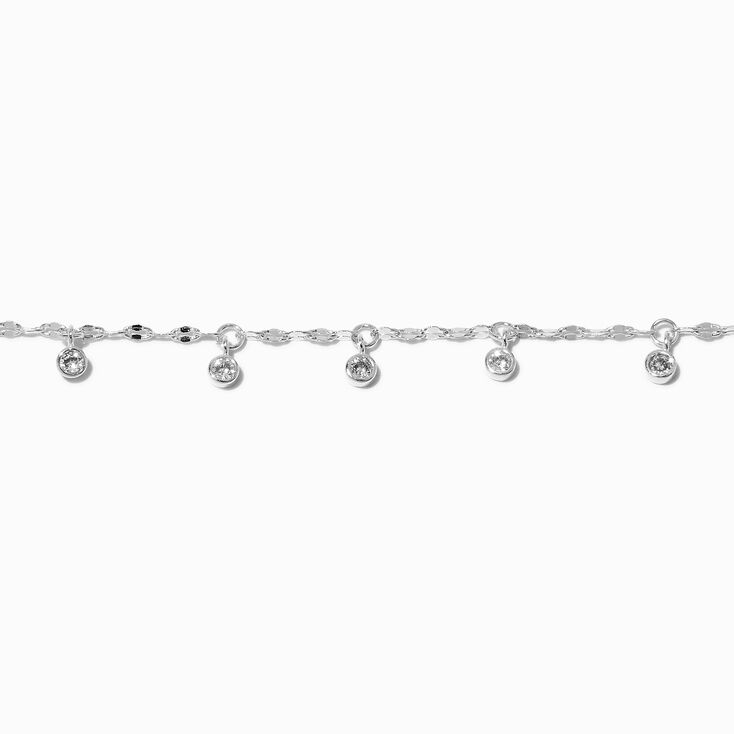 Silver-tone Cubic Zirconia Dainty Confetti Charm Bracelet,