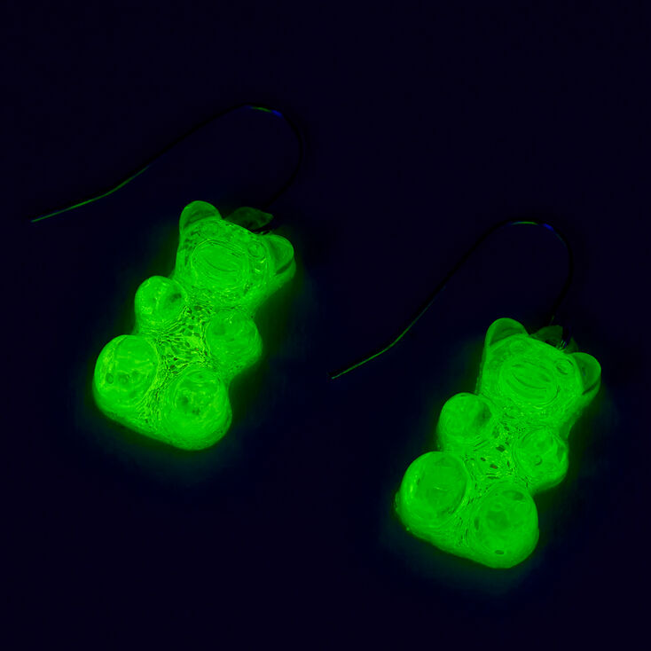Yellow Glow  in the Dark Gummy Bear 0.5&quot; Drop Earrings,