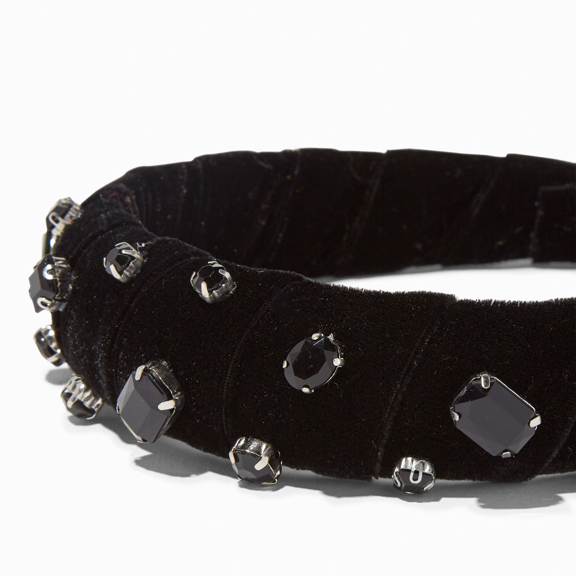 Serre-tête recouvert de velours avec strass noir,