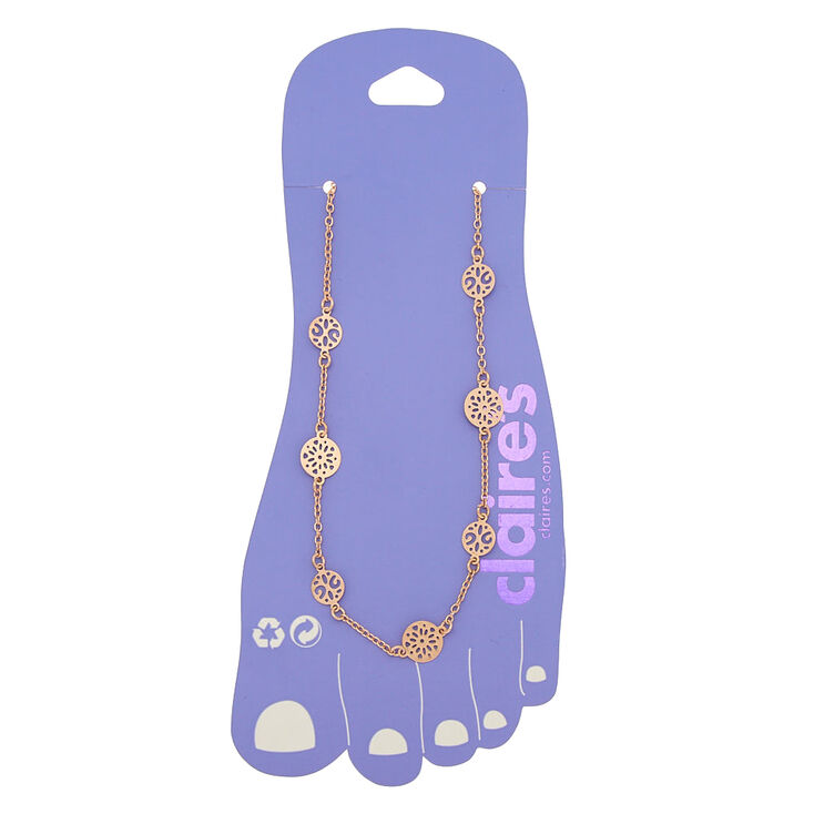 Rose Gold Circle Filigree Anklet,