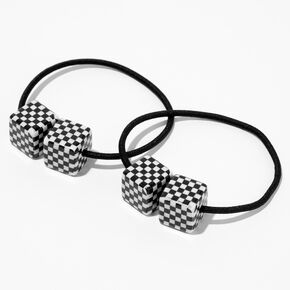 Black &amp; White Checkered Cube Beaded Hair Ties - 2 Pack,