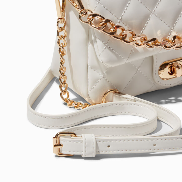 Quilted White Dual Strap Crossbody Bag,